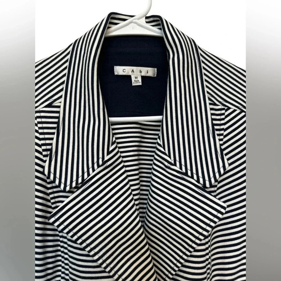 CAbi Jacket Navy Blue/White Striped Collared Double Breasted Pockets - Picture 6 of 8
